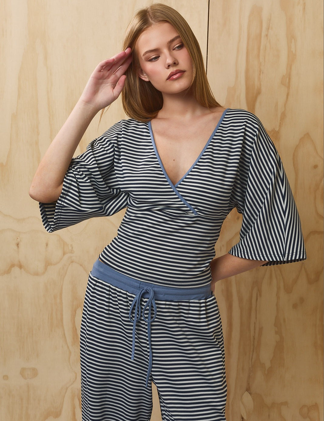 Still Hours Striped Kimono Top - Ivory Navy Stripe