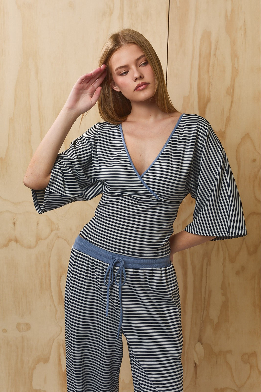 Still Hours Striped Kimono Top - Ivory Navy Stripe