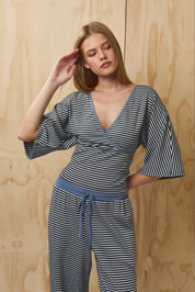 Still Hours Striped Kimono Top - Ivory Navy Stripe
