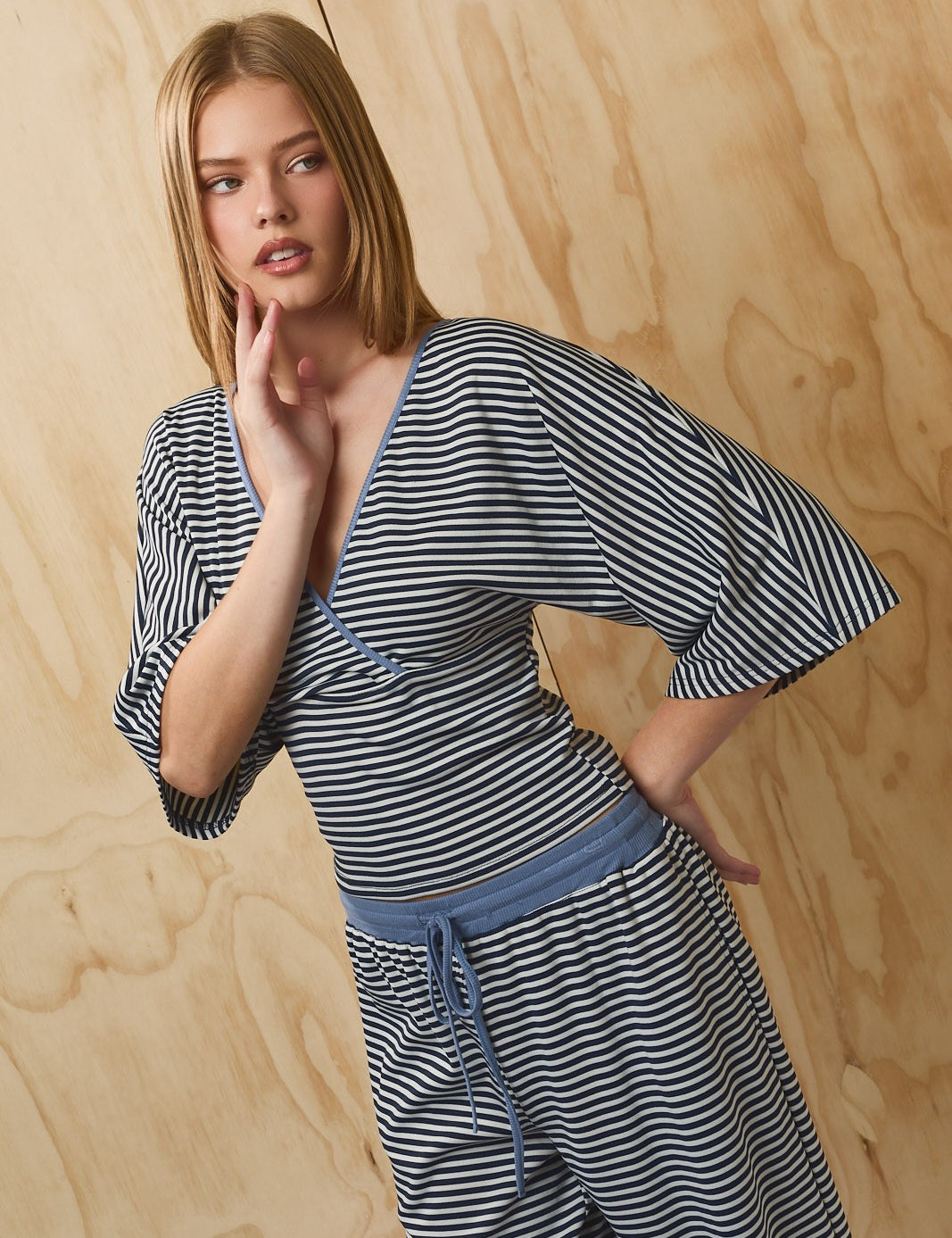 Still Hours Striped Kimono Top - Ivory Navy Stripe