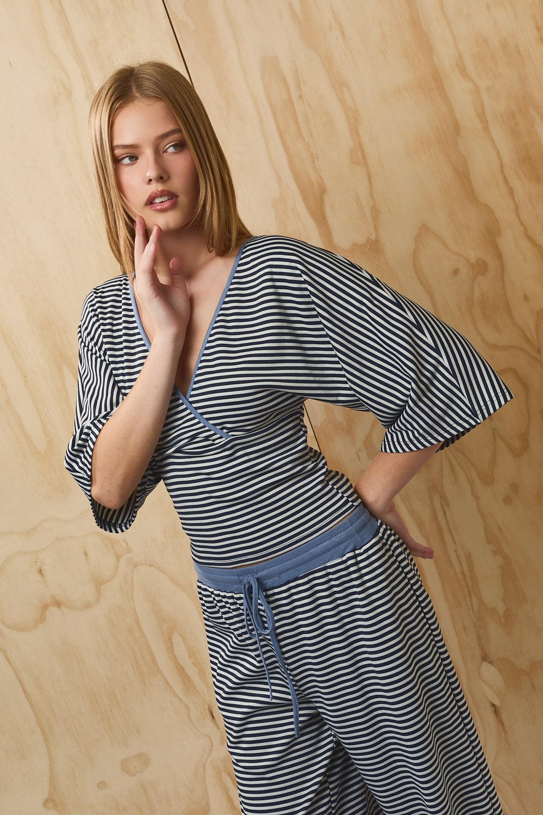 Still Hours Striped Kimono Top - Ivory Navy Stripe