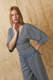 Still Hours Striped Kimono Top - Ivory Navy Stripe