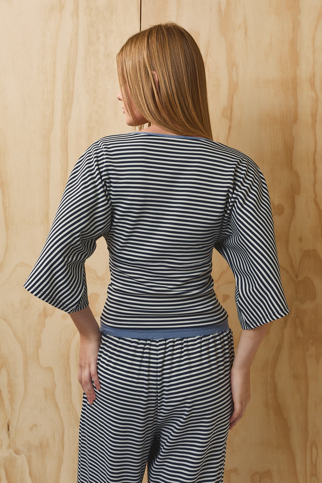 Still Hours Striped Kimono Top - Ivory Navy Stripe