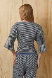Still Hours Striped Kimono Top - Ivory Navy Stripe