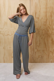 Still Hours Striped Kimono Top - Ivory Navy Stripe