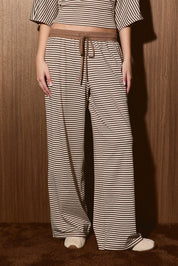 Still Hours Striped Lounge Pants - Cream Brown Stripe