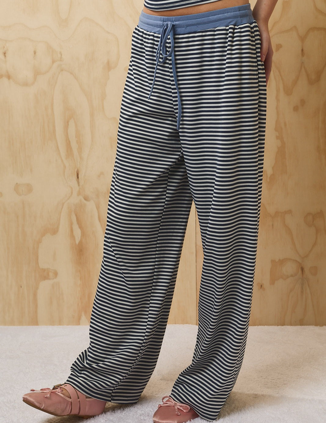 Still Hours Striped Lounge Pants - Ivory Navy Stripe