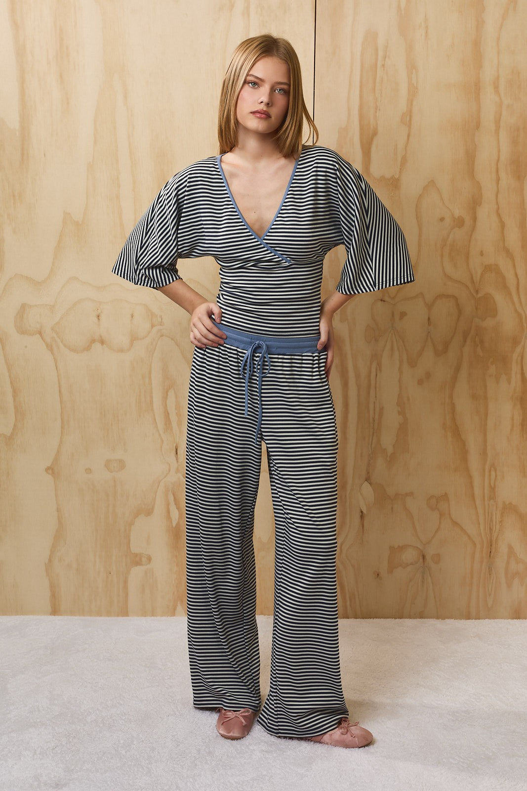 Still Hours Striped Lounge Pants - Ivory Navy Stripe