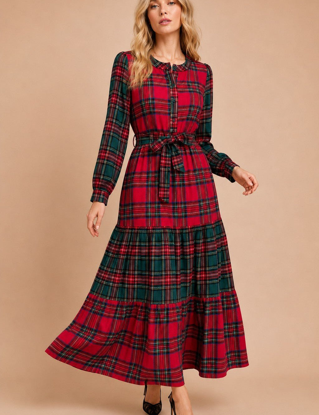 Stirling Mixed Plaid Tiered Maxi Dress - Westly