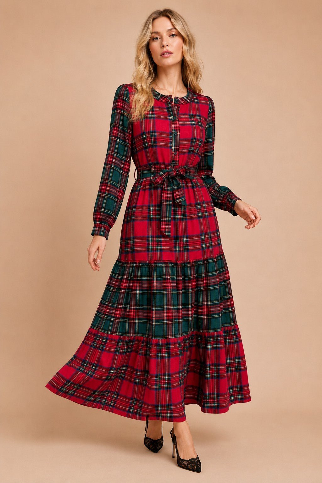 Stirling Mixed Plaid Tiered Maxi Dress - Westly