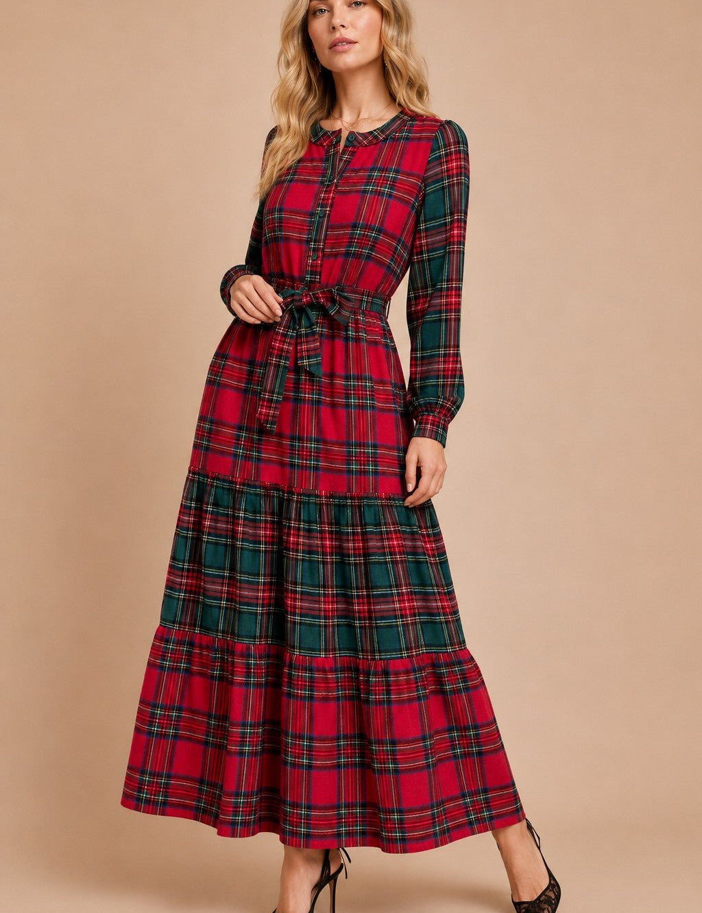 Stirling Mixed Plaid Tiered Maxi Dress - Westly