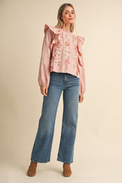 Stitch in Time Floral Cross Stitch Ruffle Top - Westly