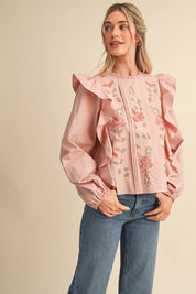 Stitch in Time Floral Cross Stitch Ruffle Top in Dusty Rose, photo 7