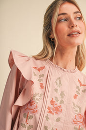 Stitch in Time Floral Cross Stitch Ruffle Top in Dusty Rose, photo 10