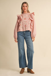 Stitch in Time Floral Cross Stitch Ruffle Top in Dusty Rose, photo 14