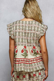 Storybook V - Neck Floral Pattern Ruffle Sleeve Top - Westly