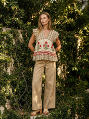 Storybook V - Neck Floral Pattern Ruffle Sleeve Top - Westly