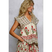 Storybook V - Neck Floral Pattern Ruffle Sleeve Top - Westly
