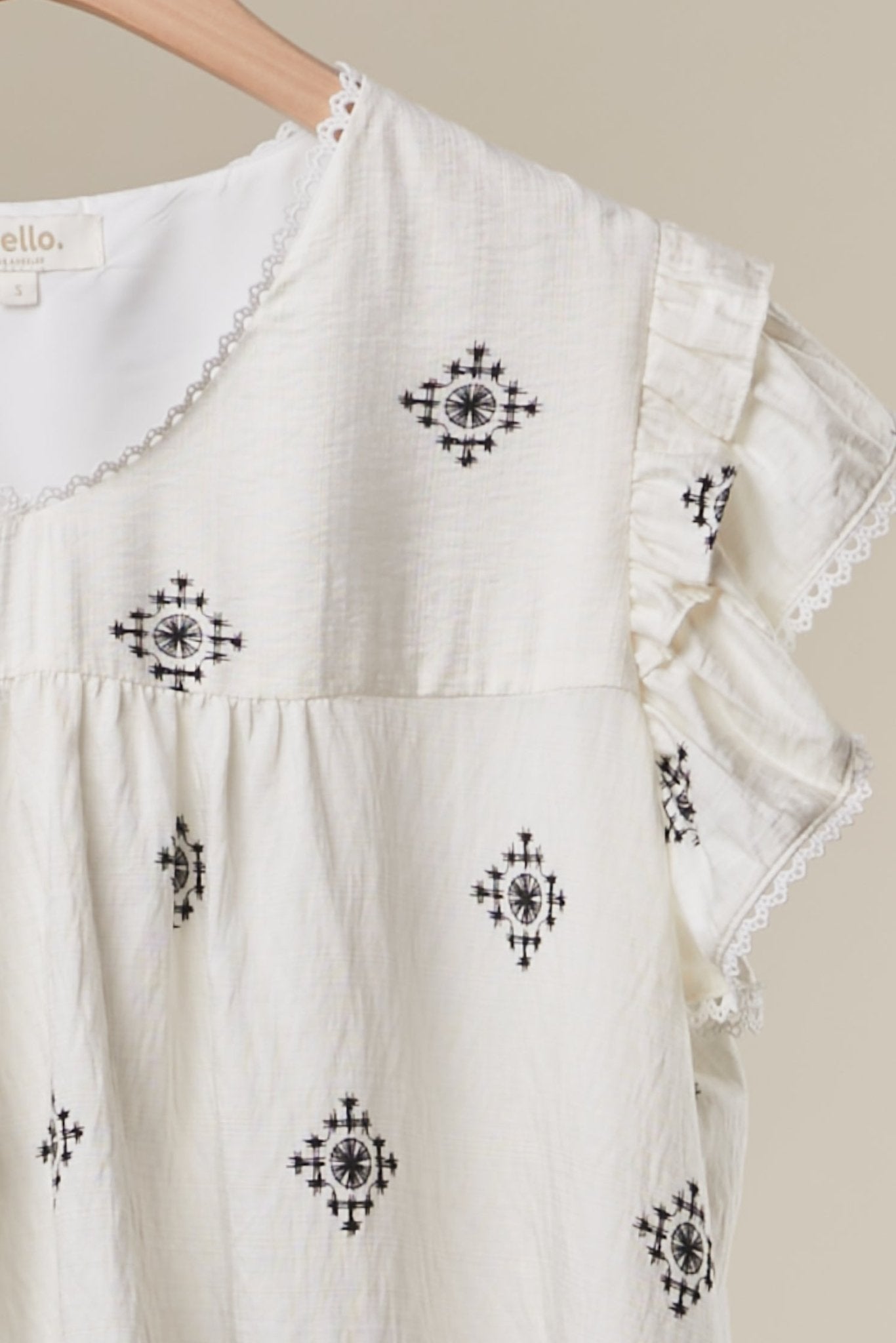 Storyteller Embroidered V - Neck Ruffle Blouse - Westly