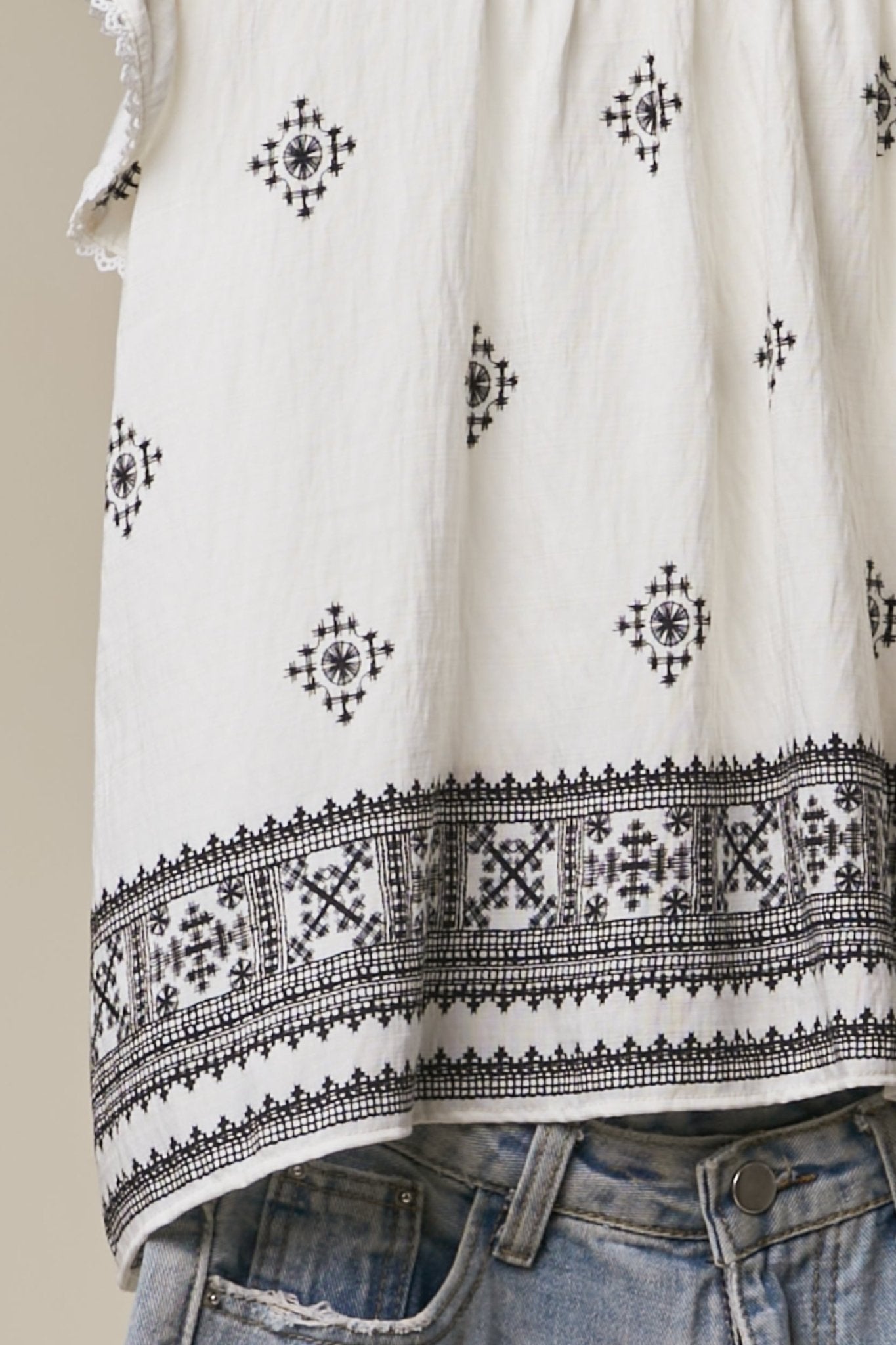 Storyteller Embroidered V - Neck Ruffle Blouse - Westly