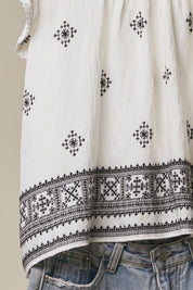 Storyteller Embroidered V - Neck Ruffle Blouse - Westly