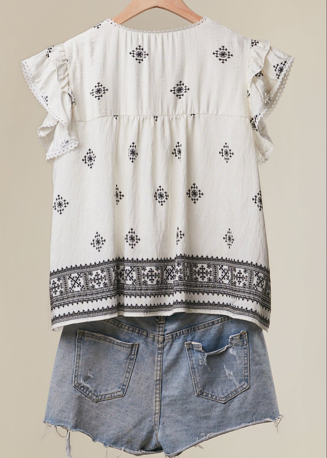 Storyteller Embroidered V - Neck Ruffle Blouse - Westly