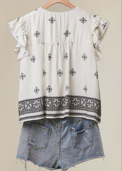 Storyteller Embroidered V - Neck Ruffle Blouse - Westly