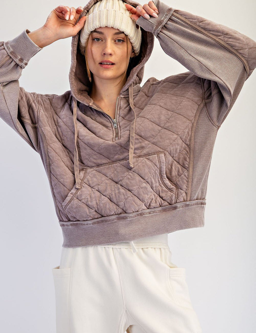 Stratton Washed Quilted Quarter-Zip Hoodie - Westly