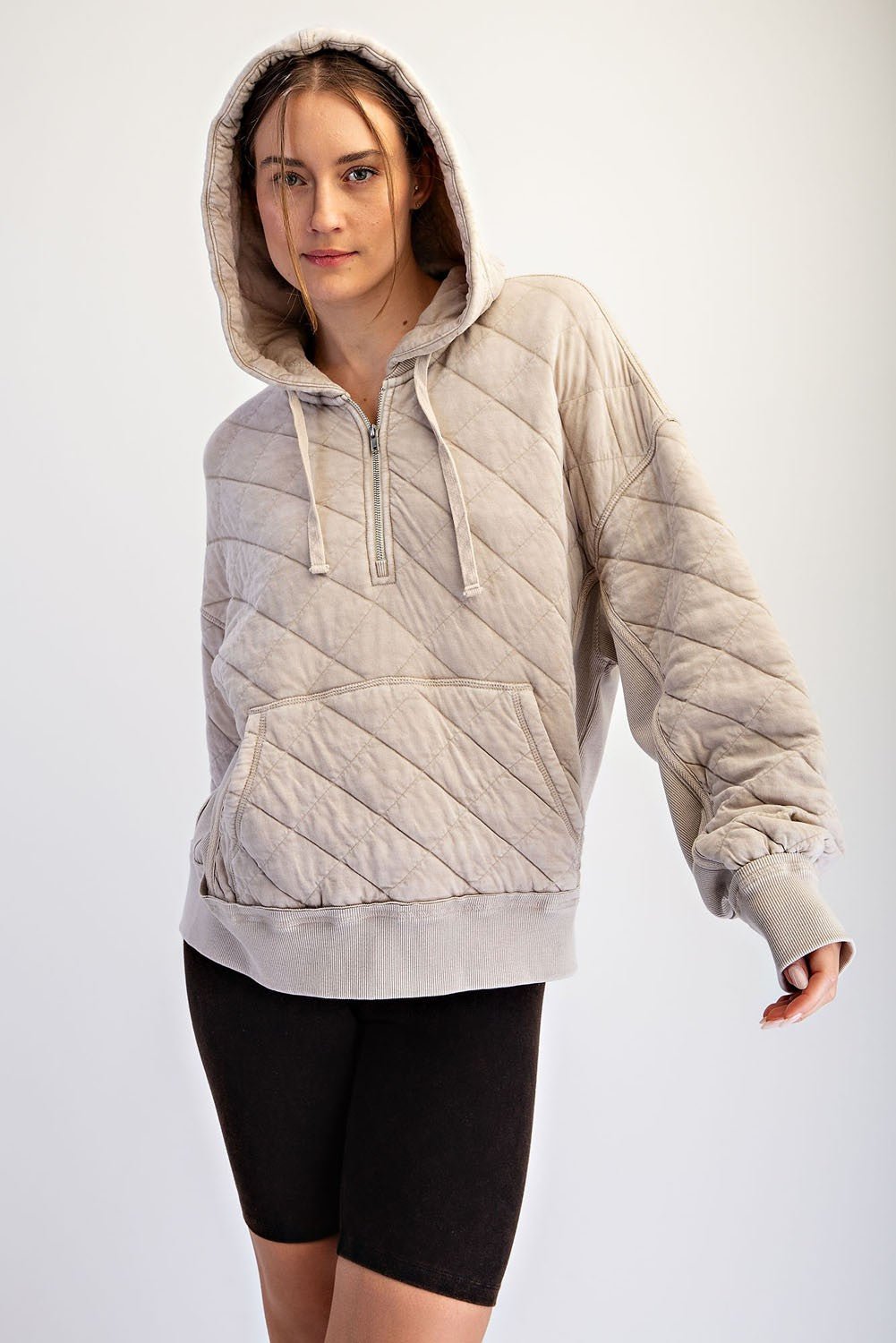 Stratton Washed Quilted Quarter-Zip Hoodie - Westly