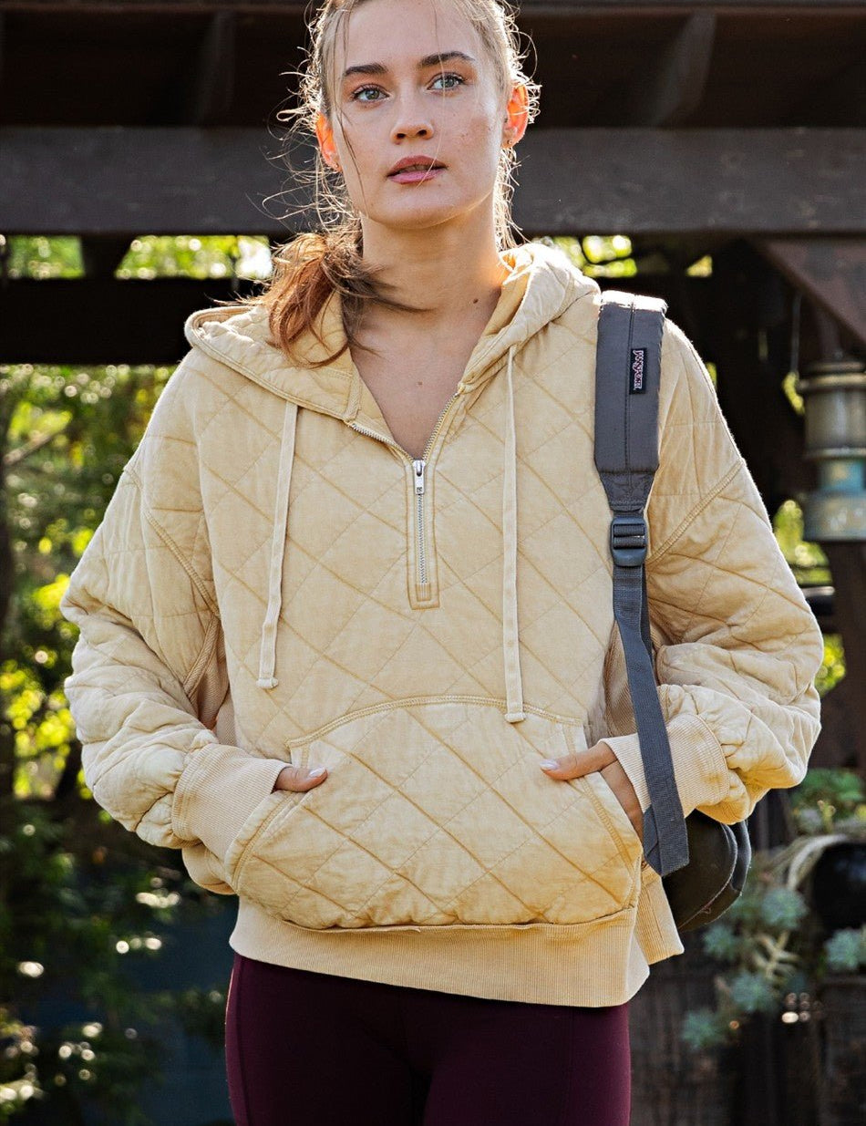 Stratton Washed Quilted Quarter-Zip Hoodie - Westly