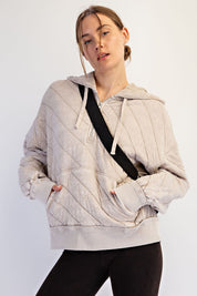 Stratton Washed Quilted Quarter-Zip Hoodie in Beige Taupe, photo 1