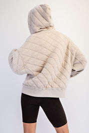 Stratton Washed Quilted Quarter-Zip Hoodie in Beige Taupe, photo 2