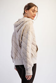 Stratton Washed Quilted Quarter-Zip Hoodie in Beige Taupe, photo 5