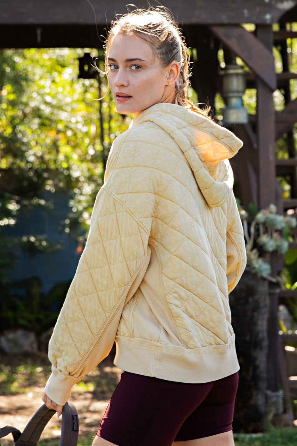 Stratton Washed Quilted Quarter-Zip Hoodie in Dandelion, photo 2