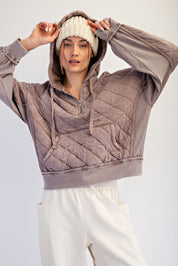 Stratton Washed Quilted Quarter-Zip Hoodie in Mocha, photo 1