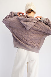 Stratton Washed Quilted Quarter-Zip Hoodie in Mocha, photo 2
