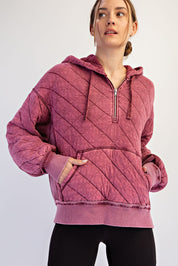 Stratton Washed Quilted Quarter-Zip Hoodie in Wine, photo 2