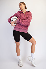 Stratton Washed Quilted Quarter-Zip Hoodie in Wine, photo 4