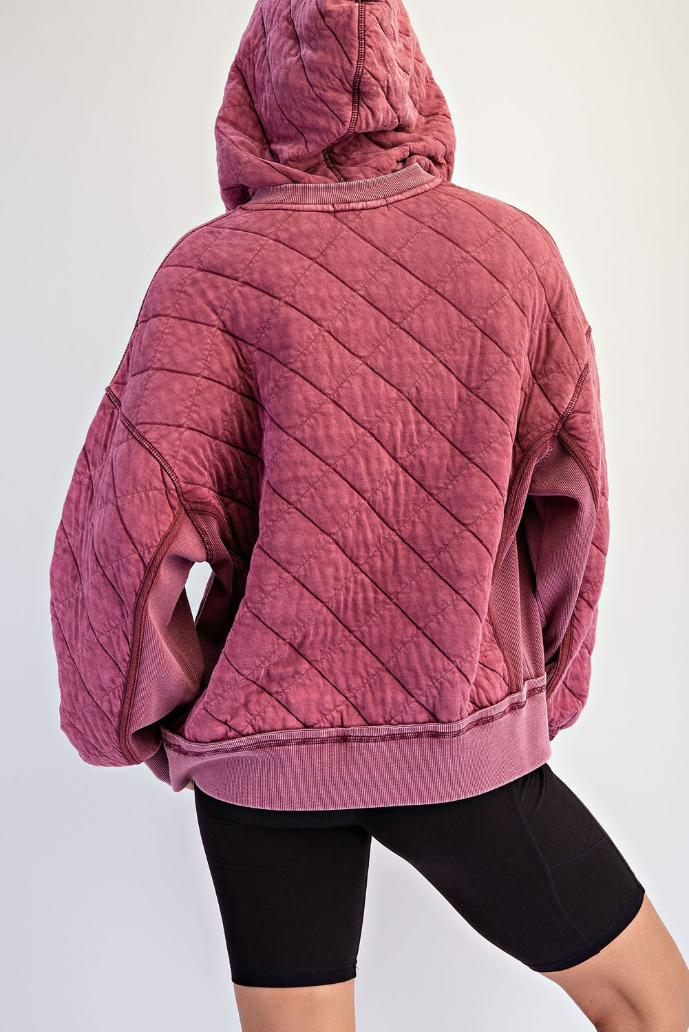 Stratton Washed Quilted Quarter-Zip Hoodie in Wine, photo 5