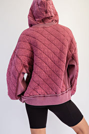 Stratton Washed Quilted Quarter-Zip Hoodie in Wine, photo 5
