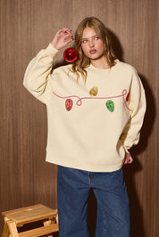 String of Lights Beaded Holiday Sweatshirt in Cream — product photo 03