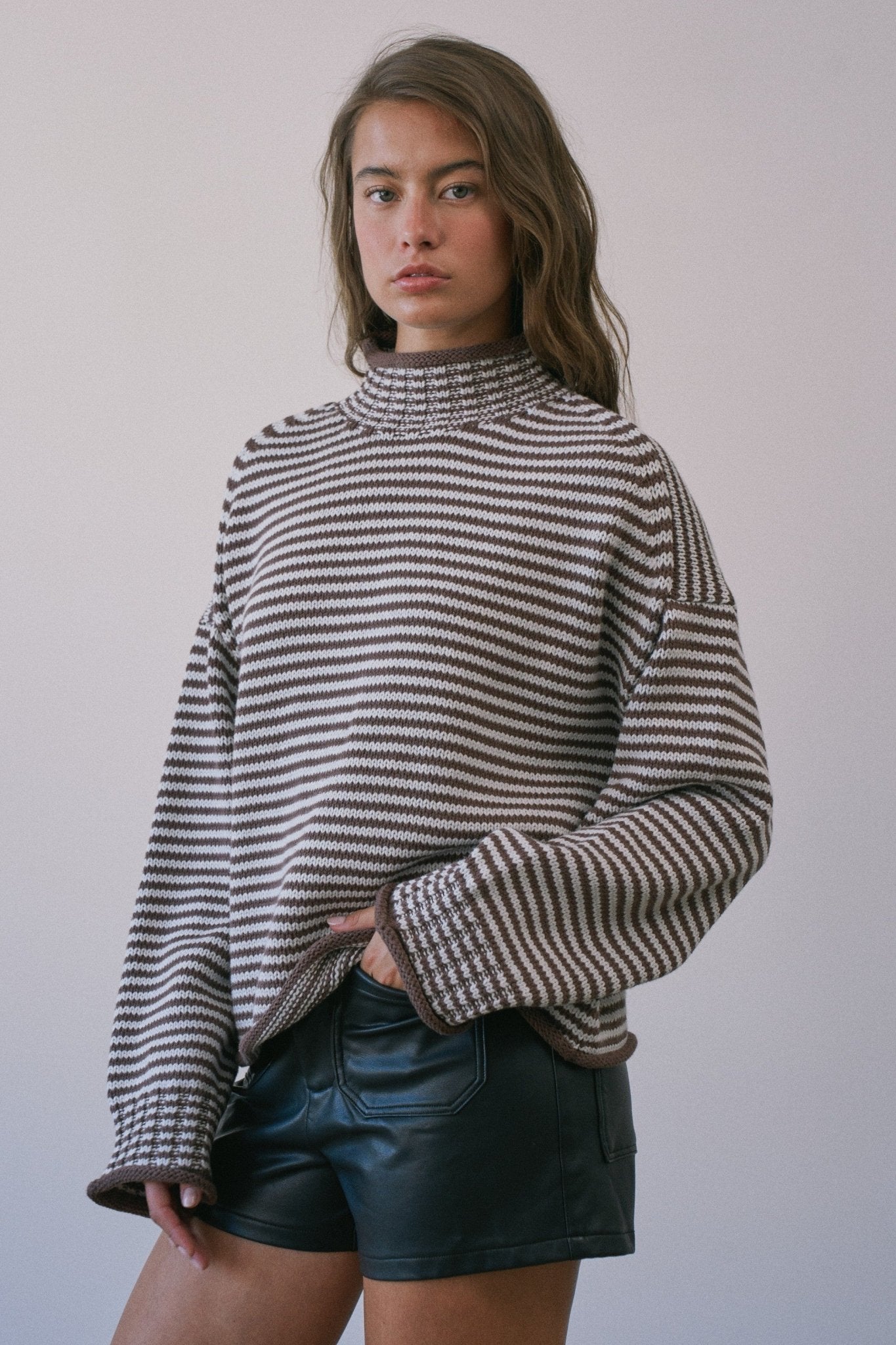 Stripe Society Mock Neck Sweater - Westly