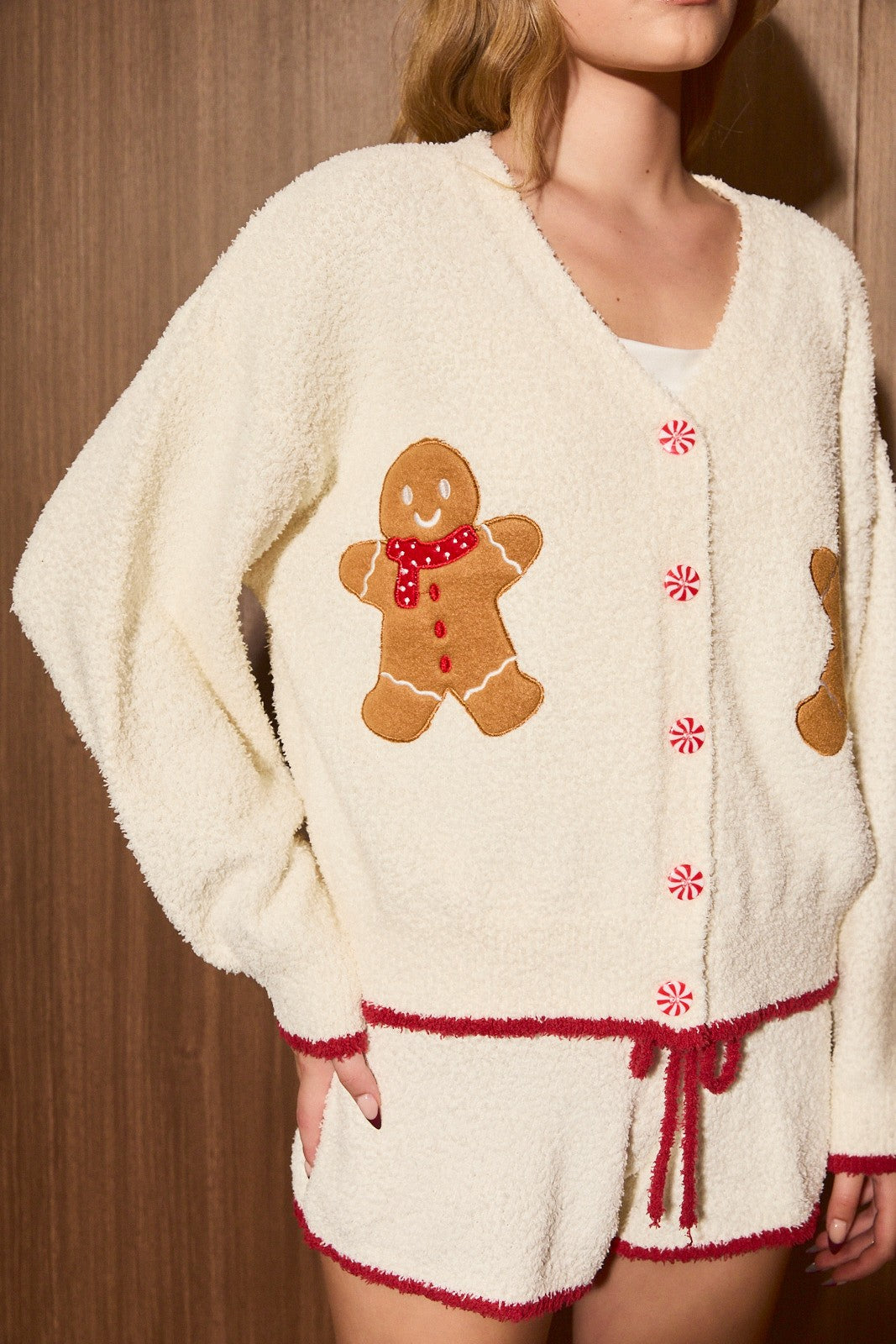 Sugarplum Gingerbread Knit Cardigan in Cream Red — product photo 07