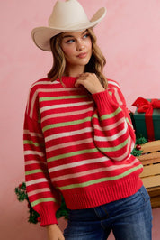Sugarplum Lane Balloon Sleeve Striped Sweater - Westly