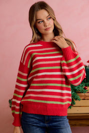 Sugarplum Lane Balloon Sleeve Striped Sweater - Westly