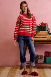 Sugarplum Lane Balloon Sleeve Striped Sweater - Westly