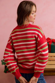 Sugarplum Lane Balloon Sleeve Striped Sweater - Westly