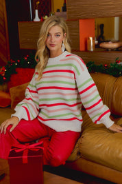 Sugarplum Lane Balloon Sleeve Striped Sweater - Westly