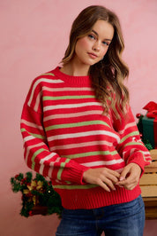 Sugarplum Lane Balloon Sleeve Striped Sweater - Westly