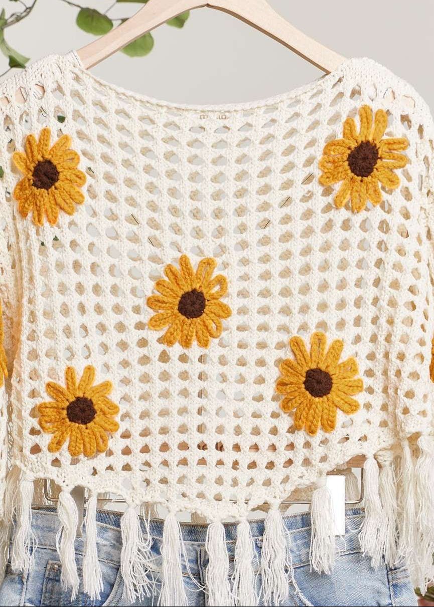 Summer Daze Sunflower Crochet Poncho - Westly